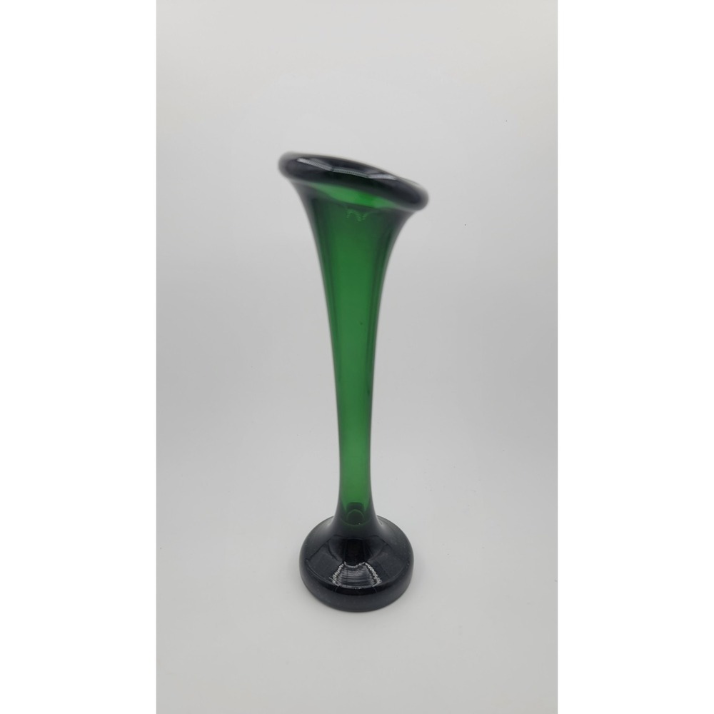 Emerald Green Bud Glass Vase Scandinavian Mid Century Modern 8"